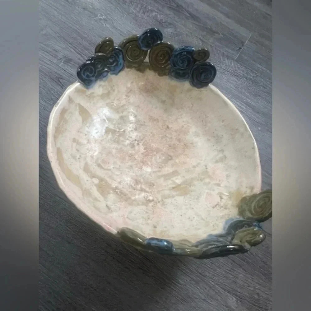 Decorative Pottery Coil Swirl Bowl  Signed Emily